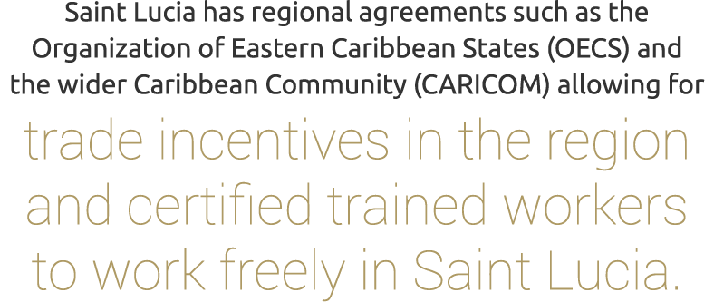 Saint Lucia has regional agreements such as the Organization of Eastern Caribbean States (OECS) and the wider Caribbe...