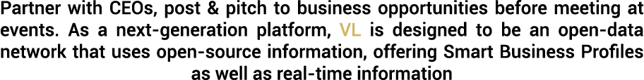 Partner with CEOs, post & pitch to business opportunities before meeting at events. As a next-generation platform, VL...